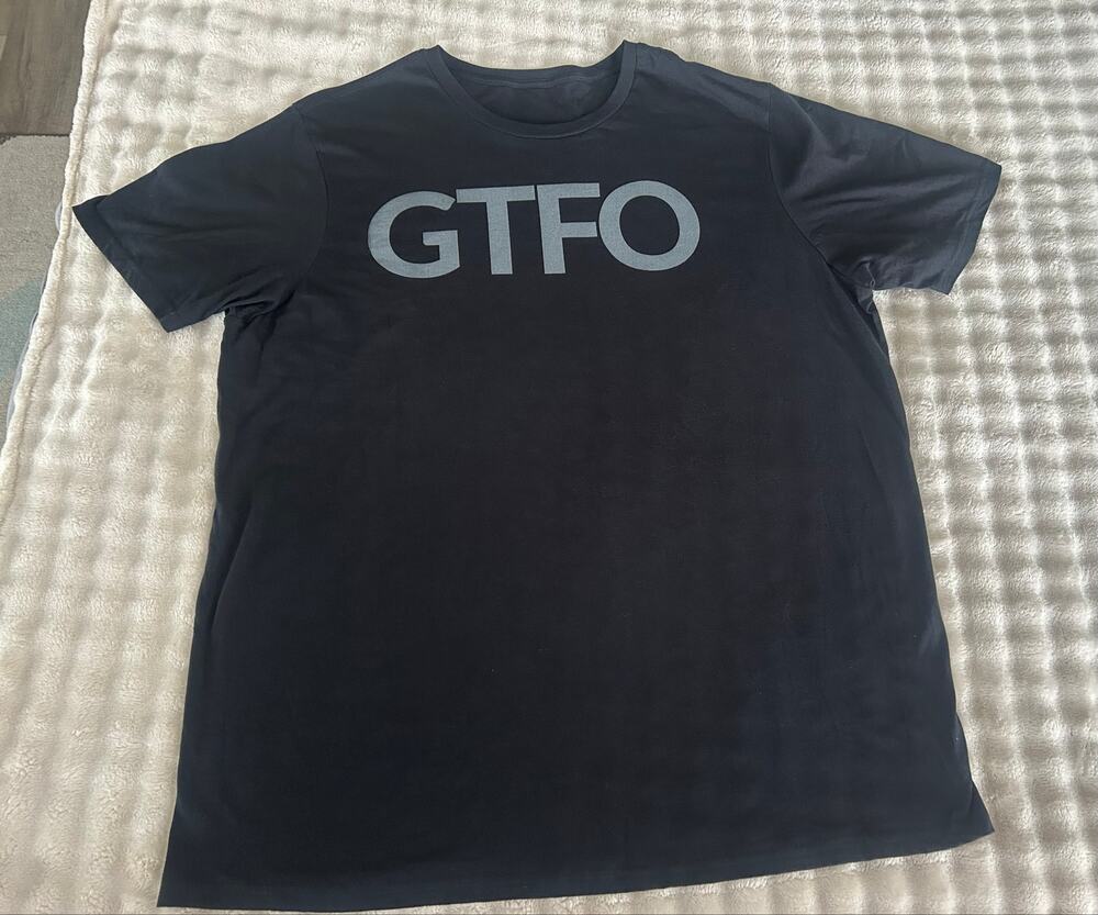 Black cotton t-shirt with the saying  'GTFO' in size 2XL #graphic